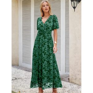 Vestido Maxi Floral para Mujer, Cuello en V, Cintura Imperio, Chifón, Línea A, Verano, Formal, para Invitadas de Boda, Fiesta - Product Image 3