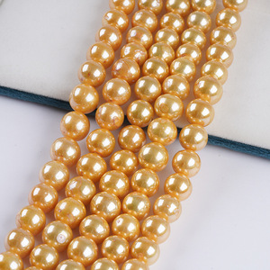 Cadena de Perlas Redondas Edison de 10-13 mm, Perlas Naturales de Agua Dulce Blancas, Nanyang Teñidas en Oro, para Collar DIY, Joyería al por Mayor - Product Image 1