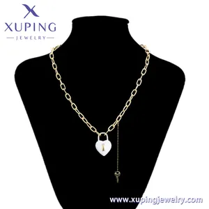 YMnecklace-01595 Xuping गहने फैशन मोती दिल के आकार का ताला चिथड़े श्रृंखला अगर लटकन 14K सोने का हार