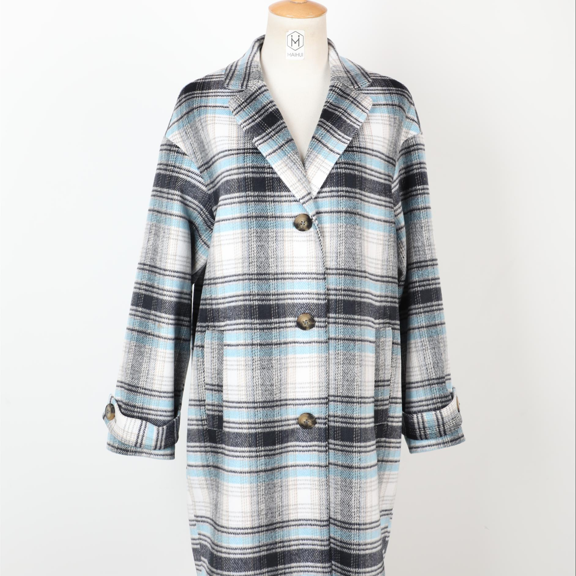 Европейское и американское шерстяное пальто средней длины, Женская однобортная куртка с лацканами