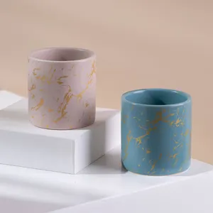 Di lusso su misura di effetto marmo di ceramica vuoto candela vasi titolari per la produzione di candela in bluk commercio all'ingrosso