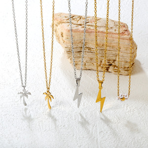 Collar con Colgante de Moda, Aleación de Zinc, Diseño de Árbol de Coco y Rayo, Color Plata y Oro, Joyería de Regalo Informal - Product Image 1