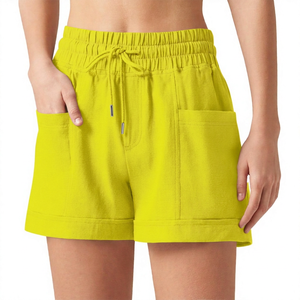 Shorts Casuales de Verano para Mujer, de Algodón y Lino, Corte Regular, Cintura Elástica, Color Sólido, Transpirables - Product Image 5