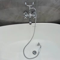 Ensemble de robinetterie de douche à main en laiton brossé non revêtu, à montage sur pont, pour baignoire, avec jet doux, finition brossée, céramique