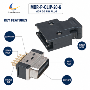 Conector SCSI MDR Mini D Ribbon de 1.27mm y 20 pines de entrada/salida, tipo hebilla, <span class=keywords><strong>macho</strong></span>, para soldar, 3M 10120-3000PE - Product Image 2