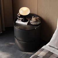 Table de chevet en dalle de roche de style italien, luxe léger, moderne et simple, avec 2 tiroirs en bois massif, pour chambre à coucher et hôtel