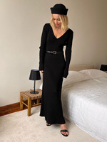 Chic Vestidos Largos automne hiver femmes robe col en v à manches longues tricoté robes de soirée Sexy Slim Fit élégant femmes robes