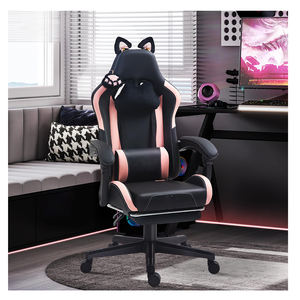 Silla de juego bonita negra y rosa con orejas de gato, silla ergonómica para ordenador con reposapiés, silla reclinable para juegos de PC para niñas, adolescentes y niños - Product Image 2