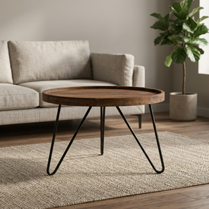 Modern Industrial Style Solid Mango Wood <b>Table</b> Top Antique Coffee <b>Table</b> Durable Iron Legs <b>Foldable</b> Multi-Purpose Living Room - Product Image 1