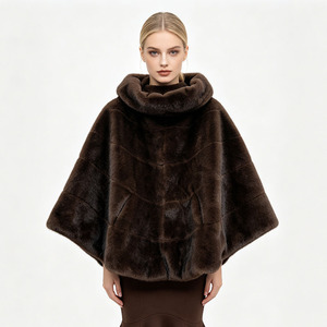 Manteau d'hiver long et ample en fausse fourrure marron, style poncho ouvert sur le devant, pour femme - Product Image 2