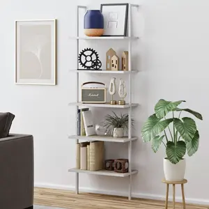 Modern Brown Metal Simples De Madeira Multi-Funcional Sala De Escada Prateleira 5 Tier Wall Mounted Book Rack Nordic Bookshelf