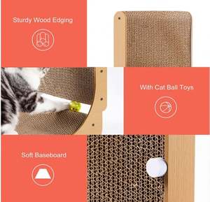 Rascador para Gatos en Forma de L, Material de Madera con Juguete de Bola, Protege los Muebles, Rascador de Cartón para Gatos - Product Image 3