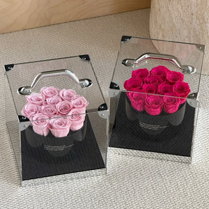 Caja de flores de acrílico transparente con asa, rectangular, rígida, para regalo, para rosas, rosa, rojo, morado - Product Image 4