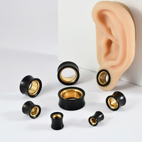 Tunnel d'oreille double couleur en bois de santal rouge et acier inoxydable plaqué or, dilatateur d'oreille double évasement, écarteur d'oreille 8-25mm