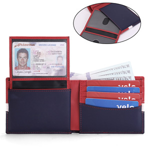 Cartera de Cuero para Hombre con Bloques de Color Rojo, Múltiples Ranuras para Tarjetas, Bloqueo RFID, Uso Diario - Product Image 2