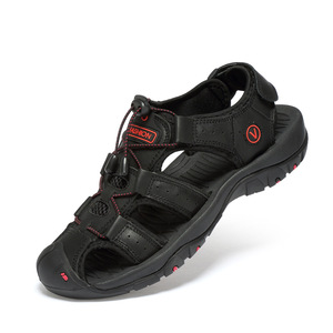 Sandales de randonnée pour hommes, motif uni, première couche en cuir de vache, doublure en cuir véritable, bout fermé, semelle extérieure en caoutchouc respirante, extérieur, 38-47 - Product Image 3