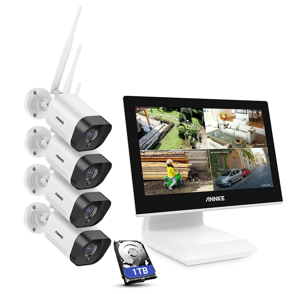 ANNKE 5MP WiFi Security Camera System 1080p Outdoor IP Cameras 4CH 5MP WiFi Surveillance NVR System with 1TB Hard Drive