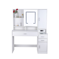 Miroir et lumières modernes blancs à haute efficacité, mobiles, 3 modes d'éclairage, coiffeuse avec tiroirs pour hôtel et chambre à coucher