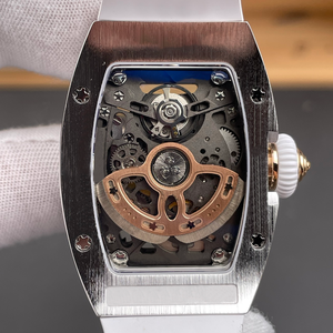 Montre squelette en céramique blanche avec diamants, design de luxe pour femmes, modèle RM 07-01, automatique, avec bracelet en caoutchouc - Product Image 5