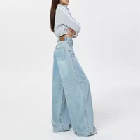 Nouveau Jean Baggy Femme Personnalisable OEM, Style Rétro Ample à Jambes Larges, Denim Délavé Tendance pour Femmes