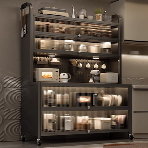 رف تخزين متعدد الطبقات من الفولاذ الكربوني السميك للمطبخ، خزانة تخزين الأجهزة كبيرة السعة مع باب مقاوم للغبار - Product Image 3