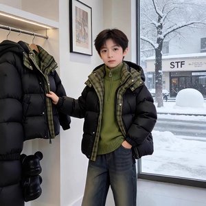 Veste d'hiver pour adolescents, coupe-vent à <span class=keywords><strong>capuche</strong></span> amovible sans lavage, fermeture éclair, épaisse et chaude, rembourrée en coton, pour enfants plus âgés - Product Image 2