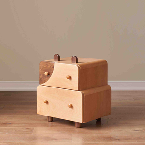 <span class=keywords><strong>Comodino</strong></span> <span class=keywords><strong>per</strong></span> Bambini a Forma Carina, Tavolino da Notte Montessori in Legno con 2 Cassetti Portaoggetti - Product Image 1