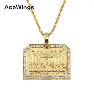 Pingente da Última Ceia de Jesus em Aço Inoxidável Banhado a Ouro 18K SN149, Colar Hip Hop com Cristais, Unissex - Product Image 1
