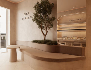 Diseño interior de lujo personalizado para salón de uñas, espacio pequeño, tonos cálidos, estilo moderno, tienda de belleza, diseño integral. - Product Image 4