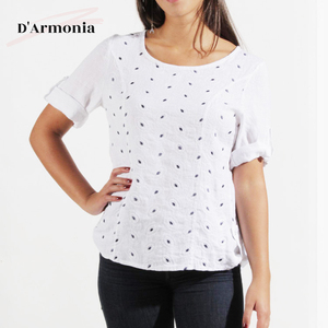 2024 New Arrival Customizable 100% <b>Linen</b> Women's Summer Fashion Blouses Wholesale Embroidered Women's <b>Shirts</b> - Product Image 3