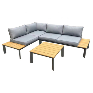 Meubles de <span class=keywords><strong>jardin</strong></span> de luxe cadre en métal aluminium <span class=keywords><strong>composite</strong></span> poly bois ensemble de canapés d'angle pour l'extérieur - Product Image 1