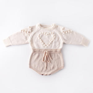 Combinaison en coton pour bébé fille, tenue d'automne-hiver, vêtements pour nouveau-né, adorable combinaison à bretelles en tricot - Product Image 5