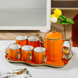 Luxury European Ceramic <b>Tea</b> <b>Sets</b> Gold Handle Teapot and Cup <b>Set</b> for 6 Home Decor Porcelain <b>Tea</b> Pot <b>Set</b> with Tray - Product Image 3