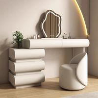 Coiffeuse moderne crème avec miroir éclairé et rangement pour petit appartement, salon, haut de gamme