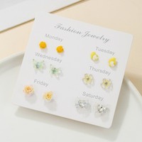 6 pasang Set Anting Wanita Motif Buah Warna-warni untuk Seminggu, Perhiasan Fashion Grosir Korea, Anting Lucu Manis Motif Kue Buah dan Bunga