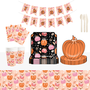 Juego de Platos y Servilletas de Papel para Fiesta de Acción de Gracias DAMAI, Kit de Vajilla Desechable con Decoraciones a Cuadros para 8 Personas - Product Image 1