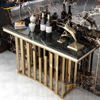 Table console moderne de luxe convertible 2022 en marbre et acier inoxydable avec miroir pour salon, salle à manger, hôtel