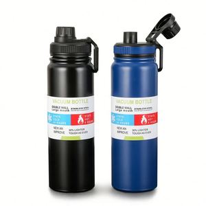 Bouteille d'eau en acier inoxydable à double paroi avec revêtement en poudre, grande capacité, anti-fuite, 600 ml, 800 ml, pour le sport, avec poignée - Product Image 4