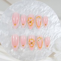 Faux ongles 3D à motifs floraux dorés en relief, prêts à poser, autocollants minimalistes transfrontaliers, faux ongles de style français, vente en gros