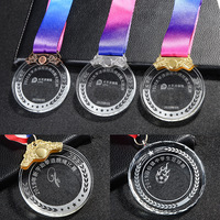 Médaille de sport de course à pied personnalisée par le fournisseur, médaille vierge en cristal avec ruban, souvenir en cristal