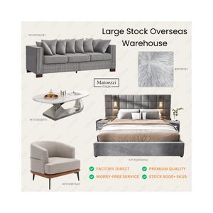 Ensemble de meubles de luxe au design moderne pour salon et chambre à coucher, comprenant un canapé en tissu, une table basse, un lit rembourré, un fauteuil et une décoration murale - Product Image 1