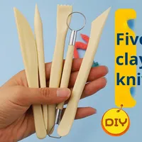 Ensemble d'outils de poterie de sculpture en céramique de 5 pièces Outil de modélisation à double tête avec poignée en plastique et anneau en métal pour fournitures d'art