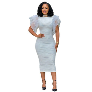 Robe <span class=keywords><strong>africaine</strong></span> pour femmes à volants, manches courtes, rayée, longueur genou, streetwear, vestidos, soirée en boîte de nuit, chic, moulante, décontractée - Product Image 5