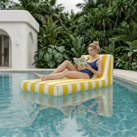 Chaise Longue Gonflable de Luxe Rayée Jaune pour Piscine, Matelas Flottant en Tissu pour Piscine et Fêtes à la Plage