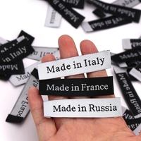 Fabriqué en Italie France Russie Tissé Vêtements Étiquettes Étiquettes À La Main Noir Blanc Coton Étiquette Principale pour Chapeaux Sacs Décoration