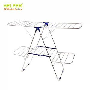 Double Layer Stainless Steel Floor Standing Folding Clothes <b>Rack</b> Airfoil Design X Shape Mobile <b>Drying</b> <b>Rack</b> For Home Use - Product Image 3