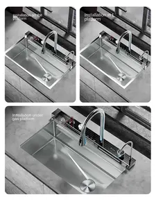 <span class=keywords><strong>Grifo</strong></span> de cascada con pantalla Digital de ranura única grande Nano plateado, fregadero de cocina, dispensador de jabón, arandela de taza, <span class=keywords><strong>grifo</strong></span> puro multifuncional - Product Image 5