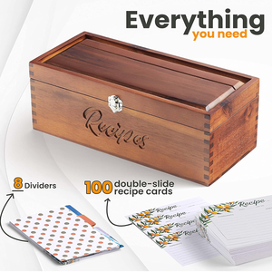 Boîte à recettes en bois d'acacia 4x6 avec rainure pour support de téléphone, boîte de rangement de <span class=keywords><strong>cuisine</strong></span> en bois vintage avec séparateurs de cartes - Product Image 3