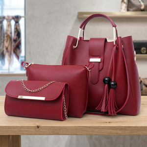 Sac à main élégant fait main en cuir véritable pour femme BS INTERNATIONAL, avec fermeture éclair, imperméable, durable, léger, deux sangles, pochette - Product Image 4