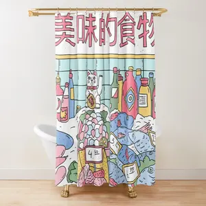日本幸运猫浴帘金币浴室装饰带挂钩涤纶织物防水浴帘挂钩